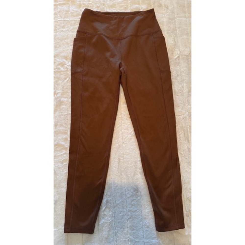 Spyder Active Womens High Rise Athletic Leggings Brown Side Pockets Size Medium